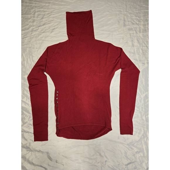 TSE Wool Blend Side Button Turtleneck Sweater Women's Small Red Fine Gauge Knit - Picture 1 of 7